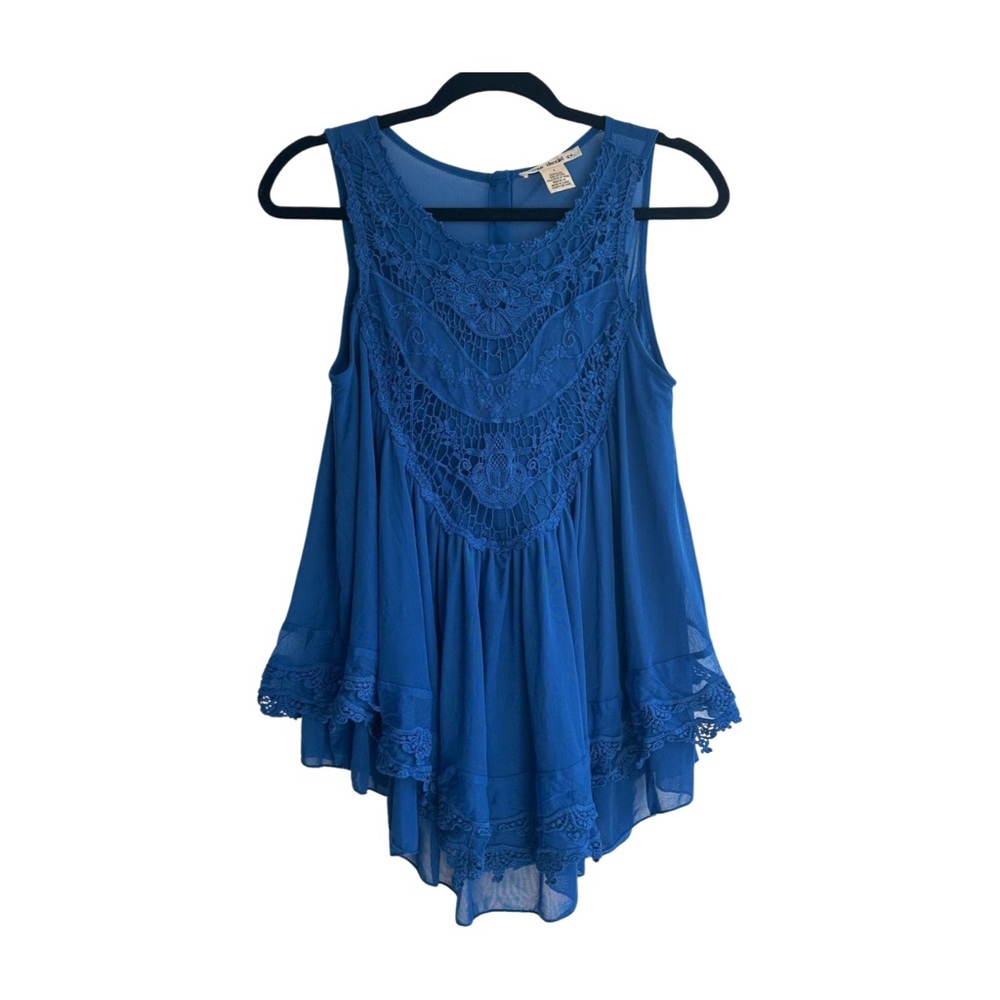 Cobalt Blue Crochet Tunic – Boho High-Low Sleeveless Festival Top